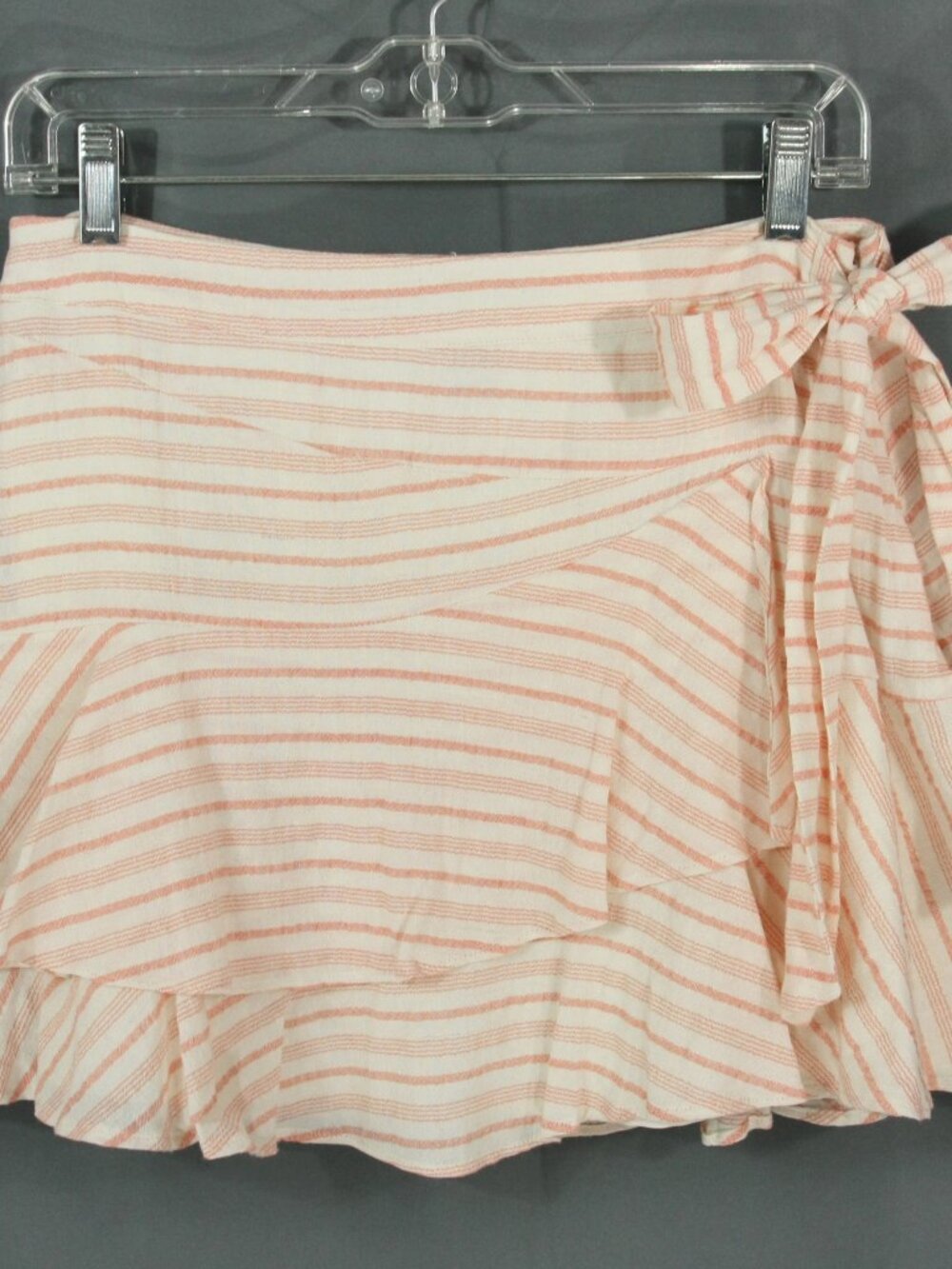 Forever 21 Striped Tiered Side Tie Lined Linen Blend Short Mini Skirt L Flirty